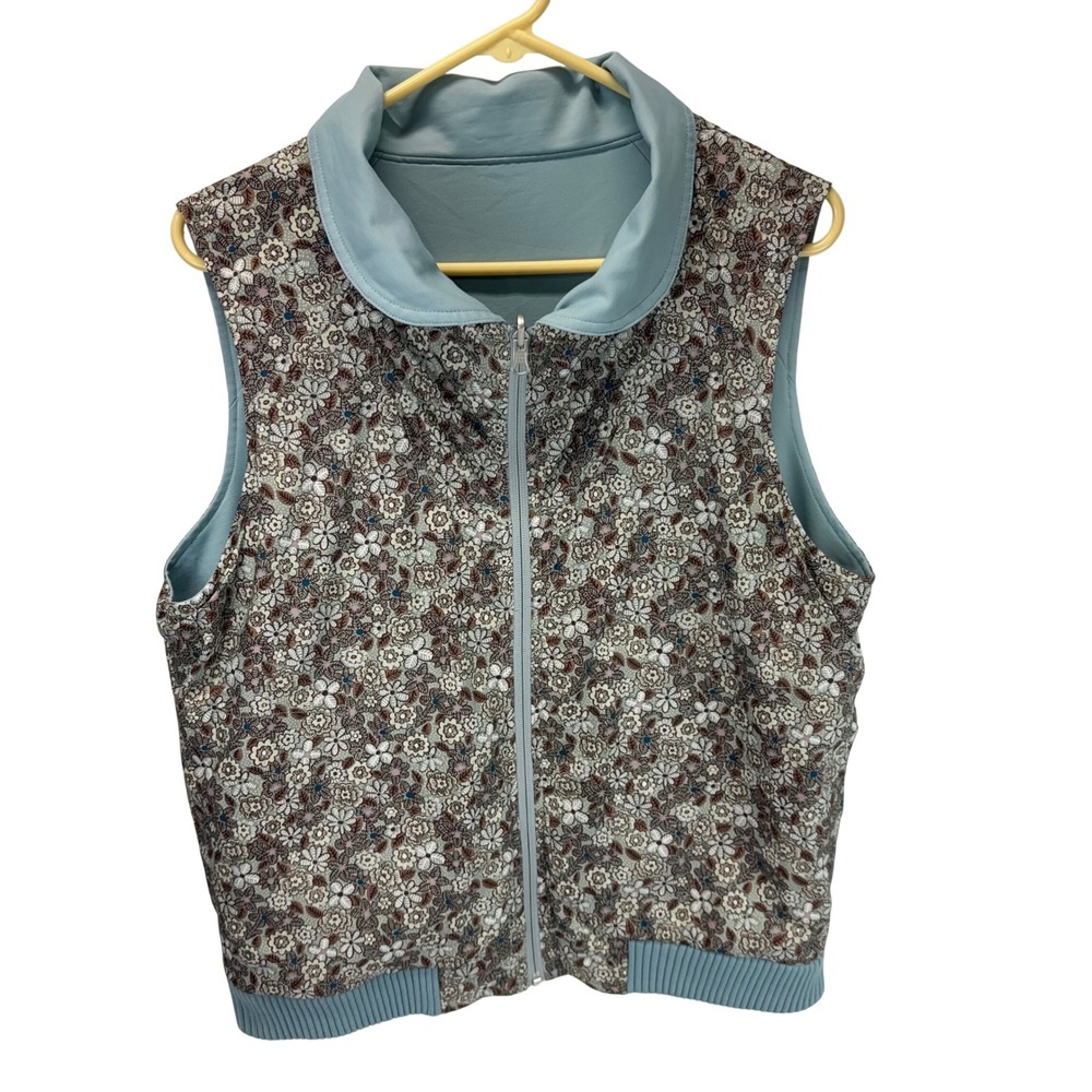 Pendleton Reversible Vest Womens XL Light Blue Floral Full Zip Stretch Pockets